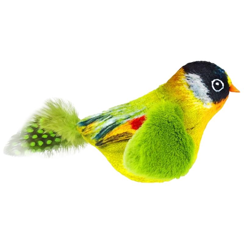 Interactive Toy for Cats Cute Plush Birds Toy Plush Birds Shape with Realistic Bird Sounds for Cats Alone Exercise