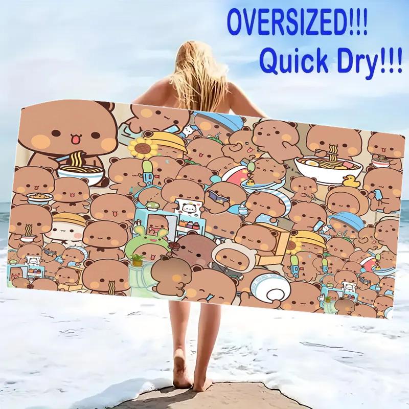 Bubu Dudu Cartoon Print Beach Towel, Large Soft Quick Dry Towel for Beach Camping Swimming