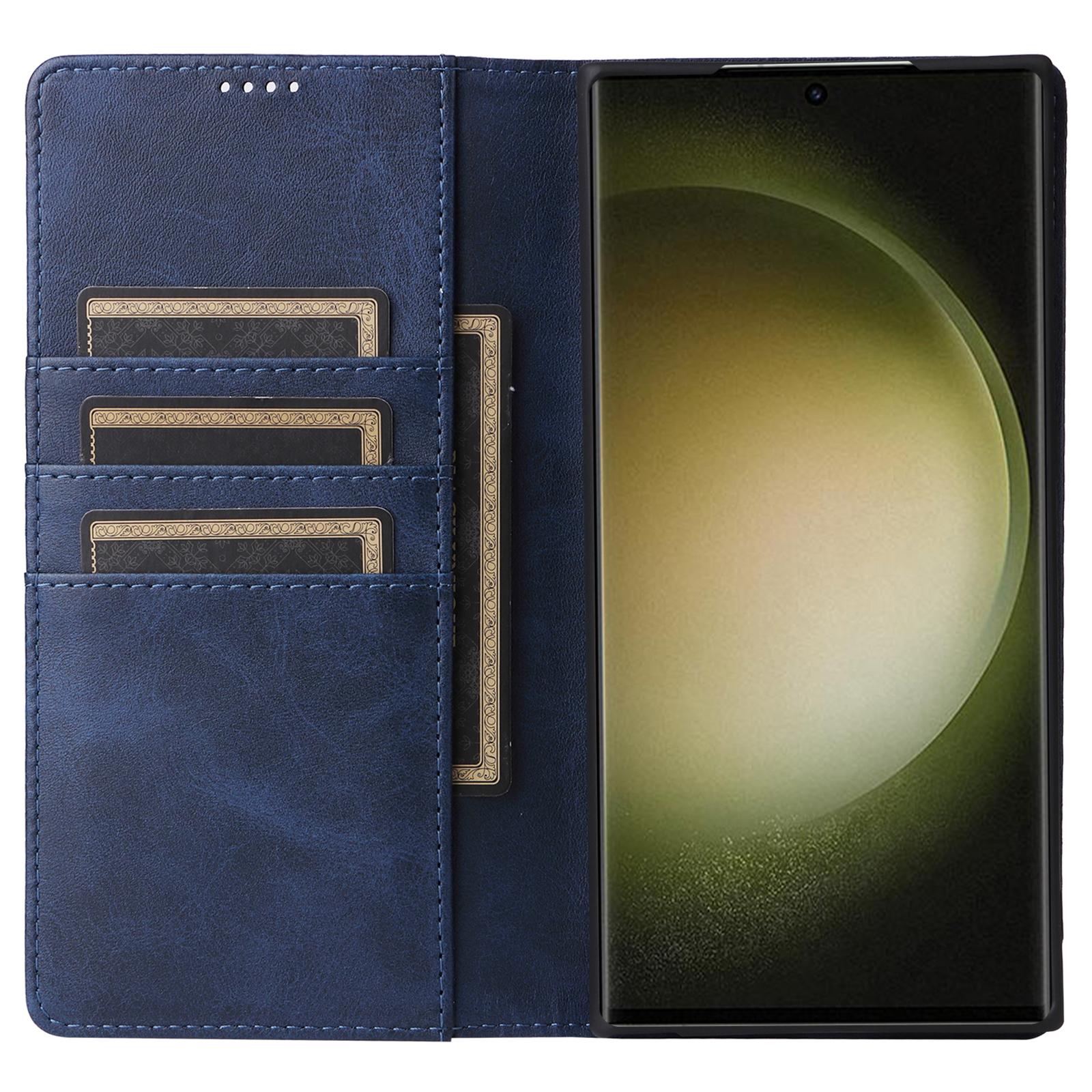 

For Samsung Galaxy S23 Ultra Case Leather RFID Blocking Wallet Phone Cover Blue