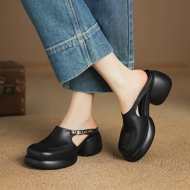 Baotou slippers women wear thick-soled half-mop 2025 summer new fashion lazy high-heeled skirt sandals thick-heeled