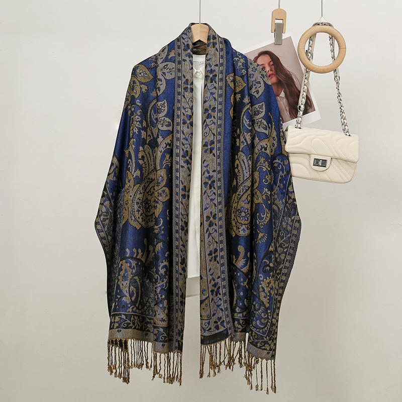 Luksusmerke Høst Kasjmir Pashmina Sjal Dame Wrap Varm Vinter Skjerf Design Trykk Dame Foulard Hijab Stoler Skjerf