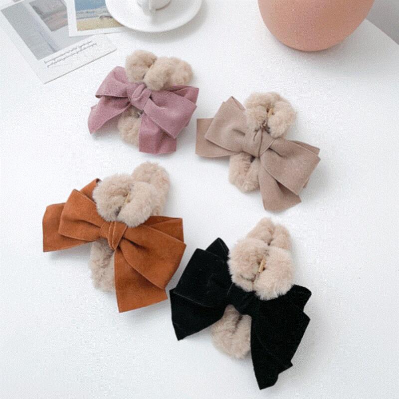 Annevari Women s Winter Fur Velvet Hair Clip Knot Hairpin black