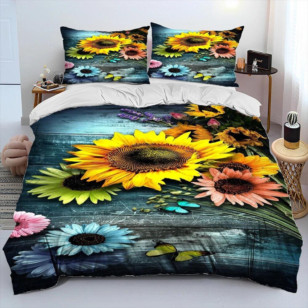 3D Butterfly Flower Bedding Set Women and Girls Down Duvet Cover Pillowcase 2/3pc King Queen Bed Cover Gift Home Textile