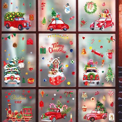 Static Christmas Sticker Showcase Windows Glass Door Sticker Car Snowflake Santa Christmas
