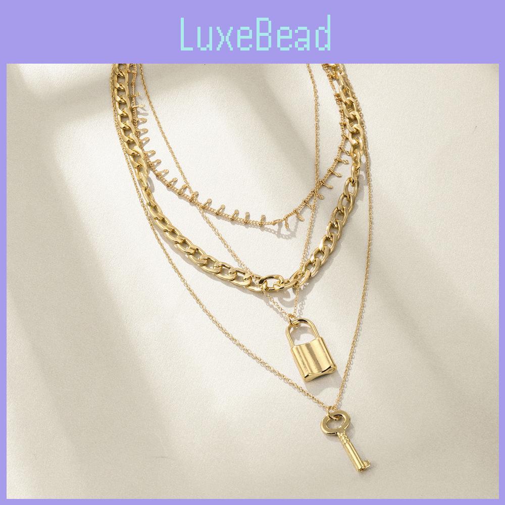 Stunning Multi-layer Gold Lock Chain Necklace For Women In Geometric Style Perfect For Gifts