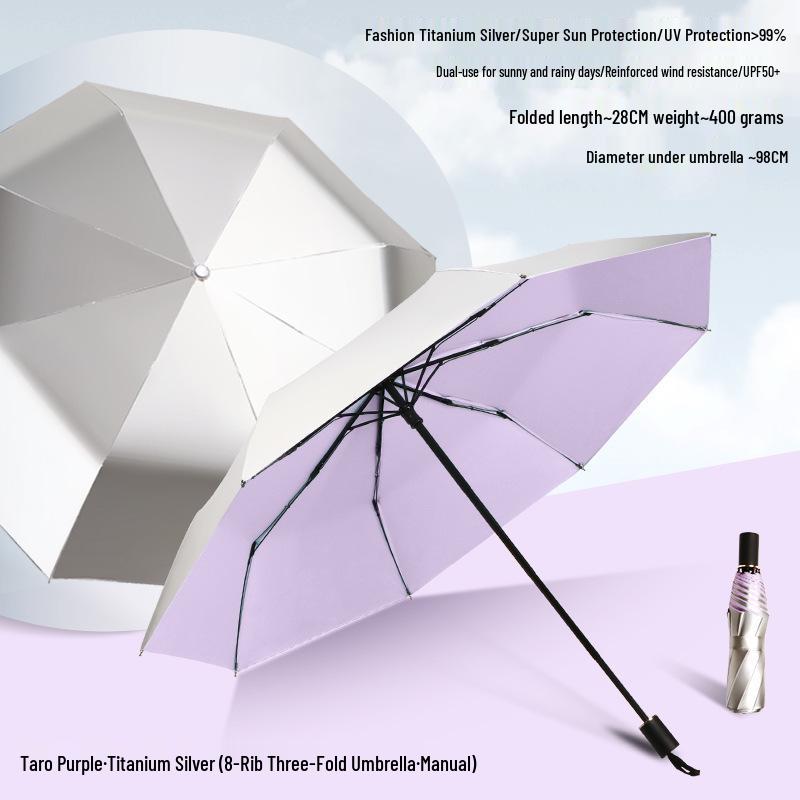 Peptide Silver Titanium Sunscreen Dual-Use Umbrella: Reflective, Sun & Rain Protection, VIP Princess Five-Fold Design.