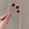 New Pearl Rose Flower Tassel Ponytail Clip Hairpin Bun Hair Accessory Headwear