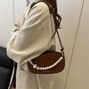 Street Style Pu Shoulder Bag With Pearl Chain For Daily Fashion