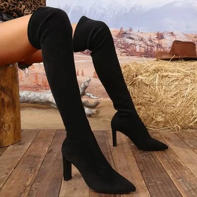 Plus Size Over-the-Knee Women's Boots 2025 Shoes Female Modern Boots Women Sewing Pointed Toe Thin Heels Slip On Ladies Shoes