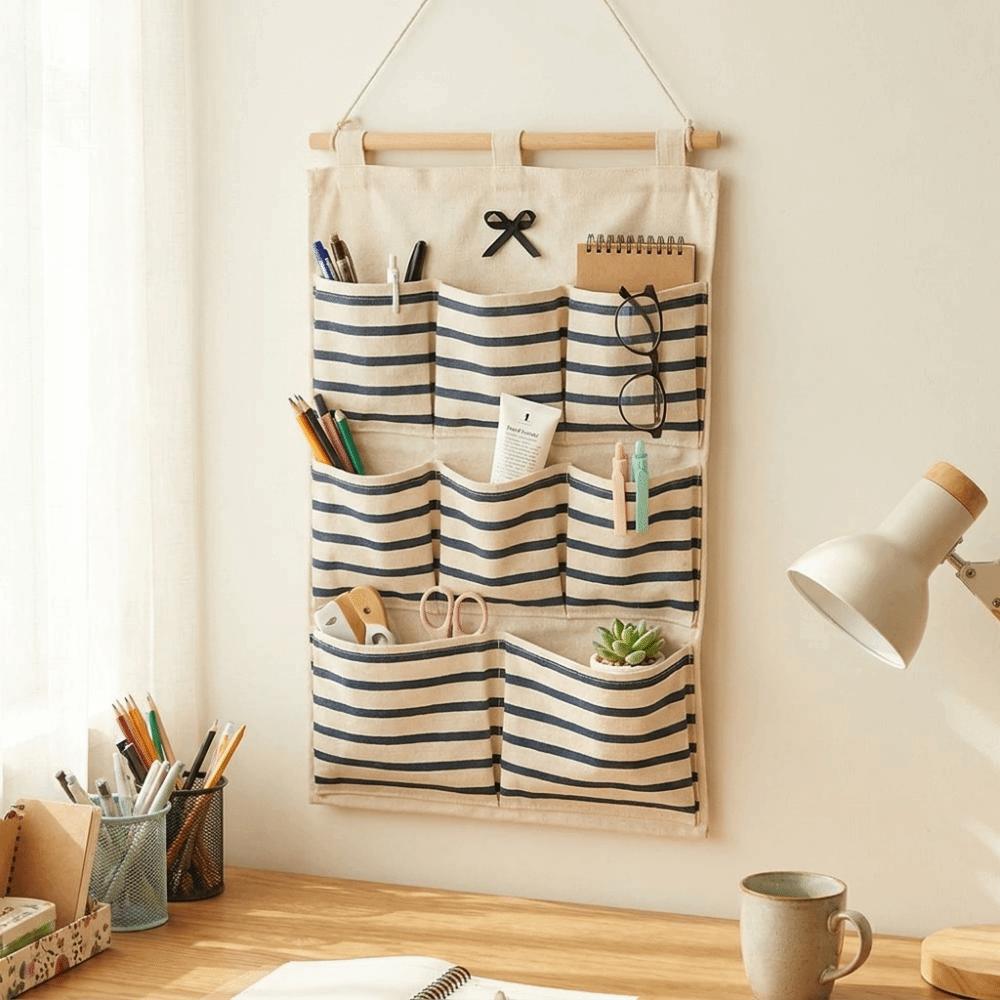 Striped Hanging Storage Bag 6/8 Pockets Multi-Pocket Organizer Dormitory Storage
