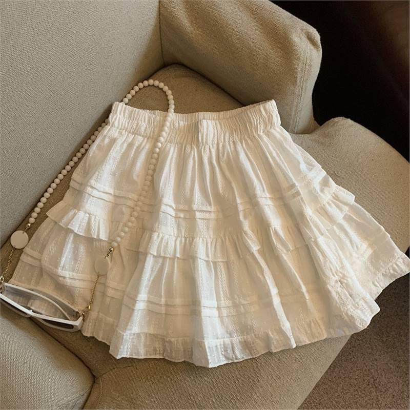 Women's French-Style High Waist Puffy White A-Line Skirt - New Summer Small Size Ballet Skirt