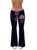 Hip-Hop Streetwear Hosen Damen Y2K Gothic Kordelzug Hosen Frühling Herbst Klassische Mode Rosa-schwarz Patchwork Bootcut Hosen