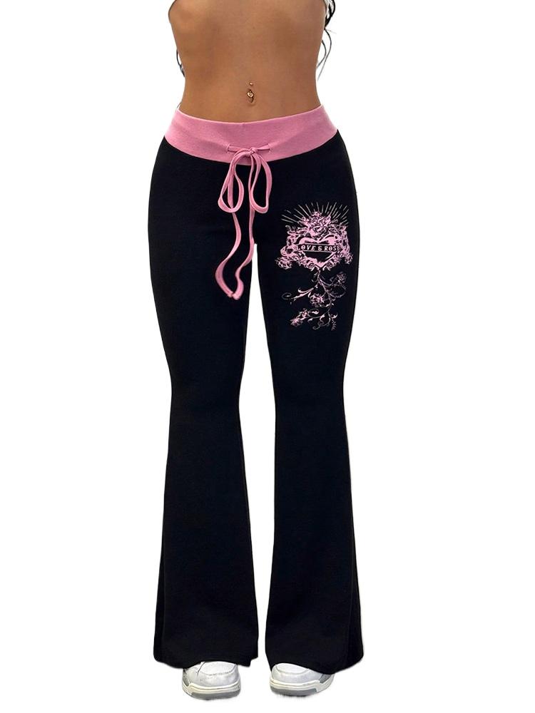 VIONA Hip-Hop Streetwear Hose Damen Y2K Gothic Kordelzug Hose Frühling Herbst Klassische Mode Rosa-schwarz Patchwork Bootcut Hose