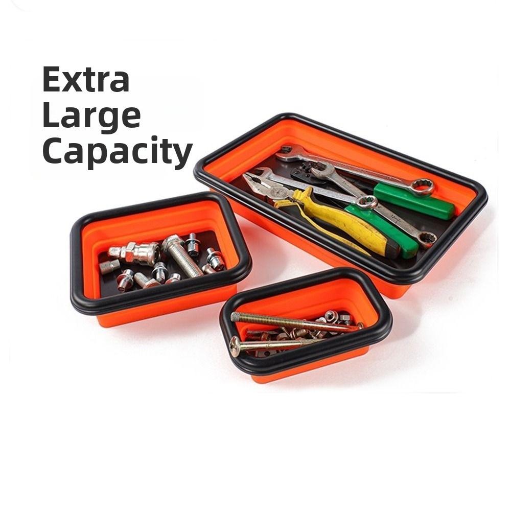 3Pcs Strong Magnet Collapsible Parts Tray Collapsible Silicone Tray Set Carpenter Tool