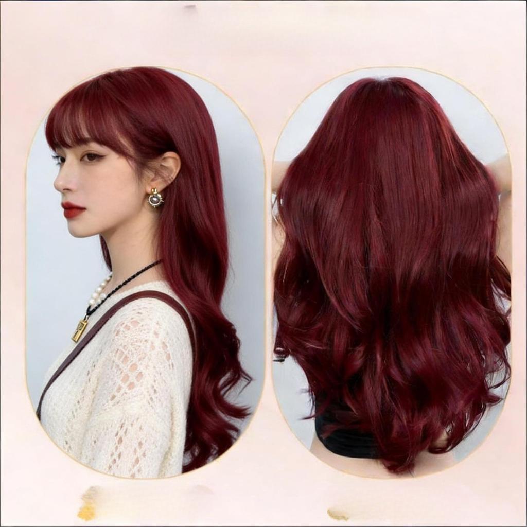 Girl's Long Wavy Hair Wig - Elegant Mermaid Rose Red Cosplay Wig - Anime Daily Cosplay Wig