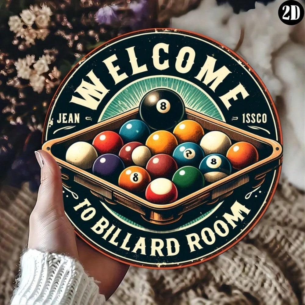 Segno di Latta Metallico Vintage Rotondo Palla da Biliardo Pool Decorazione Murale Per Bar Sala Giochi