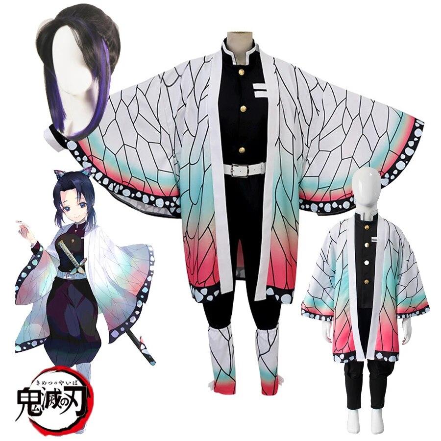 

Аніме Косплей Demon Slayer Kochou Shinobu Costumes Kimetsu no Yaiba Cosplay Costume Wig Women Kimono Halloween Christmas Suit XXL-(Full set+wig)
