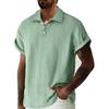 Summer Men Hollow Out Textured Polo Shirt Casual Roll Up Sleeve Top