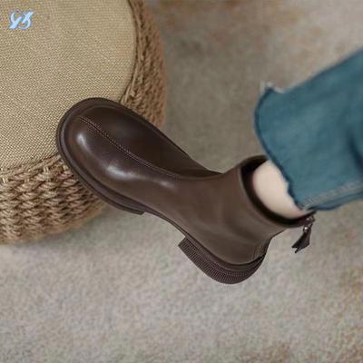Brown Martin Women's Autumn and Winter New Thick-soled Heightening Thin Chelsea Short Elastic
