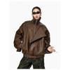 American Retro Brown Leather Jacket for Women's Spring, Autumn and Winter New Motorcycle Leather Jacket Top
