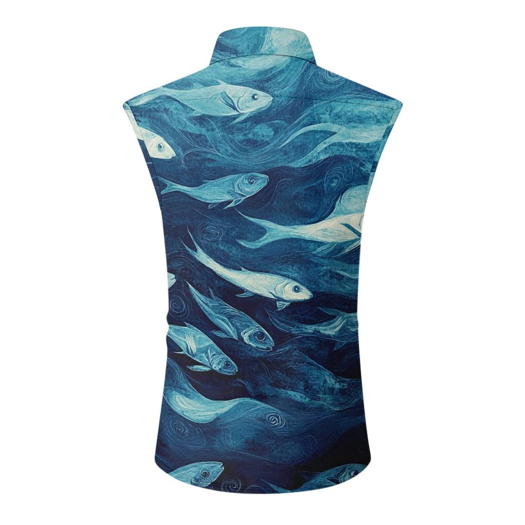 Men's Fashion Printed Sleeveless Lapel Button-Down Shirt Vest Top