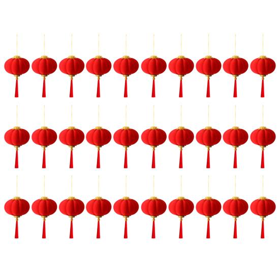 

Flannel Chinese New Red Lucky Hanging Lanterns Year Lantern Mini with Tassel for Spring Festival A