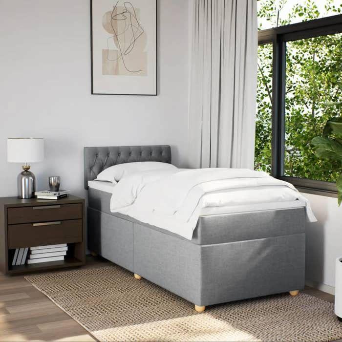 Exclusive House - Slatted Bed Base with Light Grey Mattress 80x200 Cm Fabric