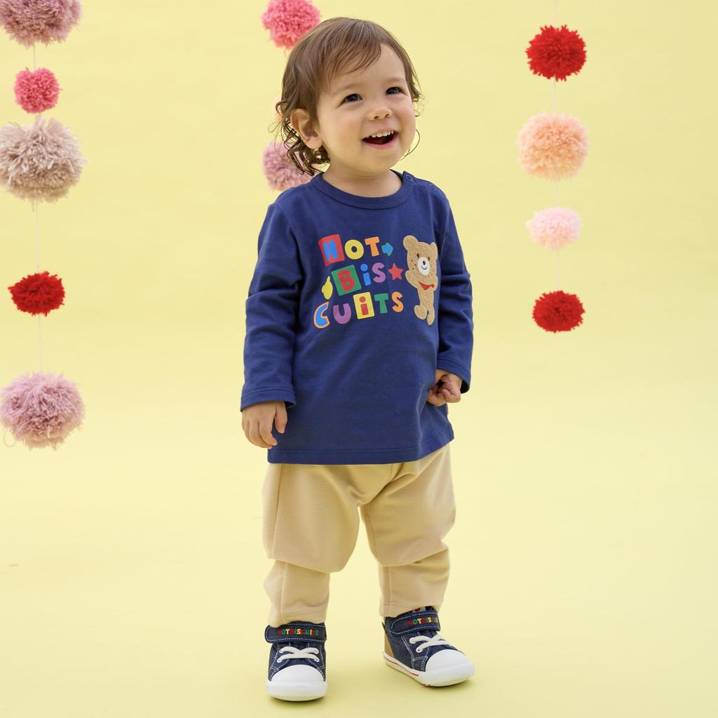 MIKIHOUSE HOT BISCUITS Long Sleeve T-Shirt, Navy Blue, Size 90cm, for Boys and Girls, 73-5201-147