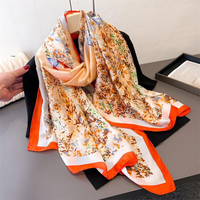 Korean Version Of Thin Printing Simulation Silk Brocade Sunscreen Butterfly Shadow Floral Silk Scarf Long Scarf Shawl Versatile Headscarf Scarf