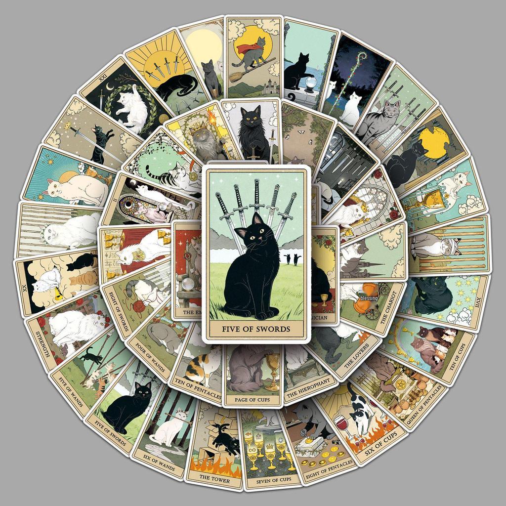 Tarot Cat Stickers: 78 Waterproof Suitcase & Journal Decorations - Creative Stationery Gift