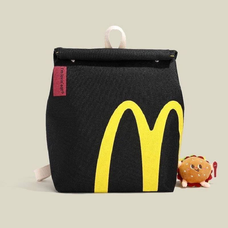 Rucsac din Pânză de Bumbac cu Imprimeu cu Litere Mcdonalds Pentru Studenți, cu Durabilitate și Buzunar Interior