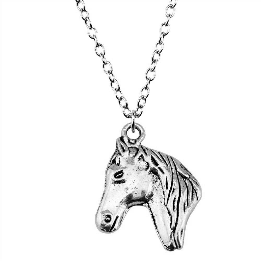 Horseshoe Charm Necklace  Animal Pendant For Horse Lovers Cowboy Western Jewelry 43cm Chain