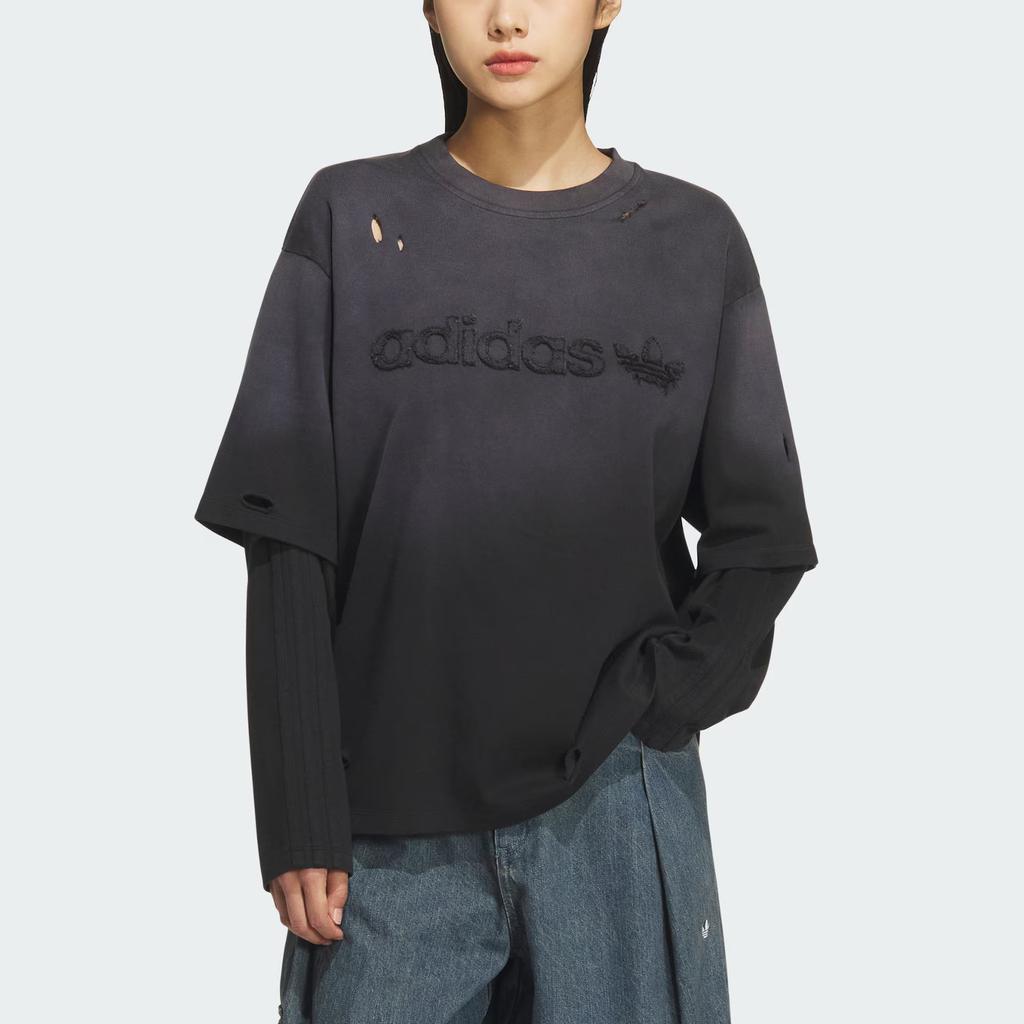 Adidas Originals 2 In 1 Woven Sports Crew Neck Long Sleeve T-Shirt Women Tops KS6112