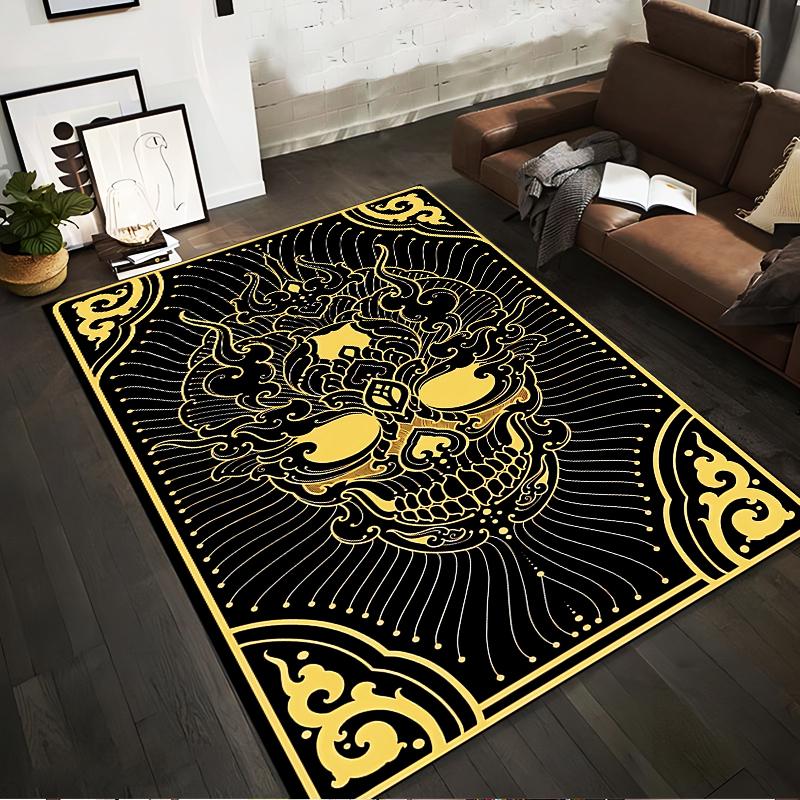 Modern Black and Gold Skull Pattern Carpet with Decorative Design Suitable for Use As an Anti-slip for Living Room Bedroom Sofas