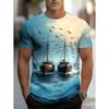 Vintage Sailboat Print Men T-Shirt Short Sleeve O-Neck Breathable Casual Fashion Oversized Tees Streetwear Men's Clothing