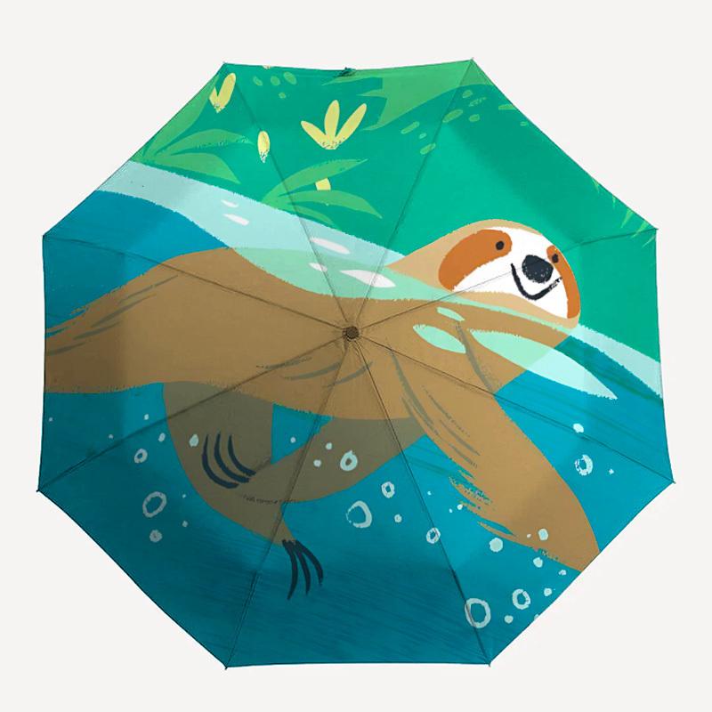 1pc Sloth Swimming Automatic Folding Umbrella - Compact 8-Rib Design, Durable Plastic & Iron, Lightweight for Outdoor Daily Use007