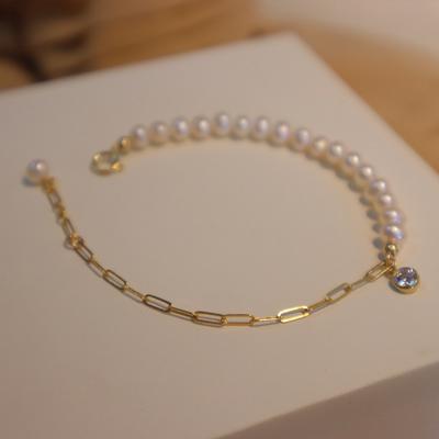 Trendy Versatile Design Diamond Zircon Pearl Bracelet Women's Summer Natural Freshwater Pearl Ins Niche Design 14k Gold Bag