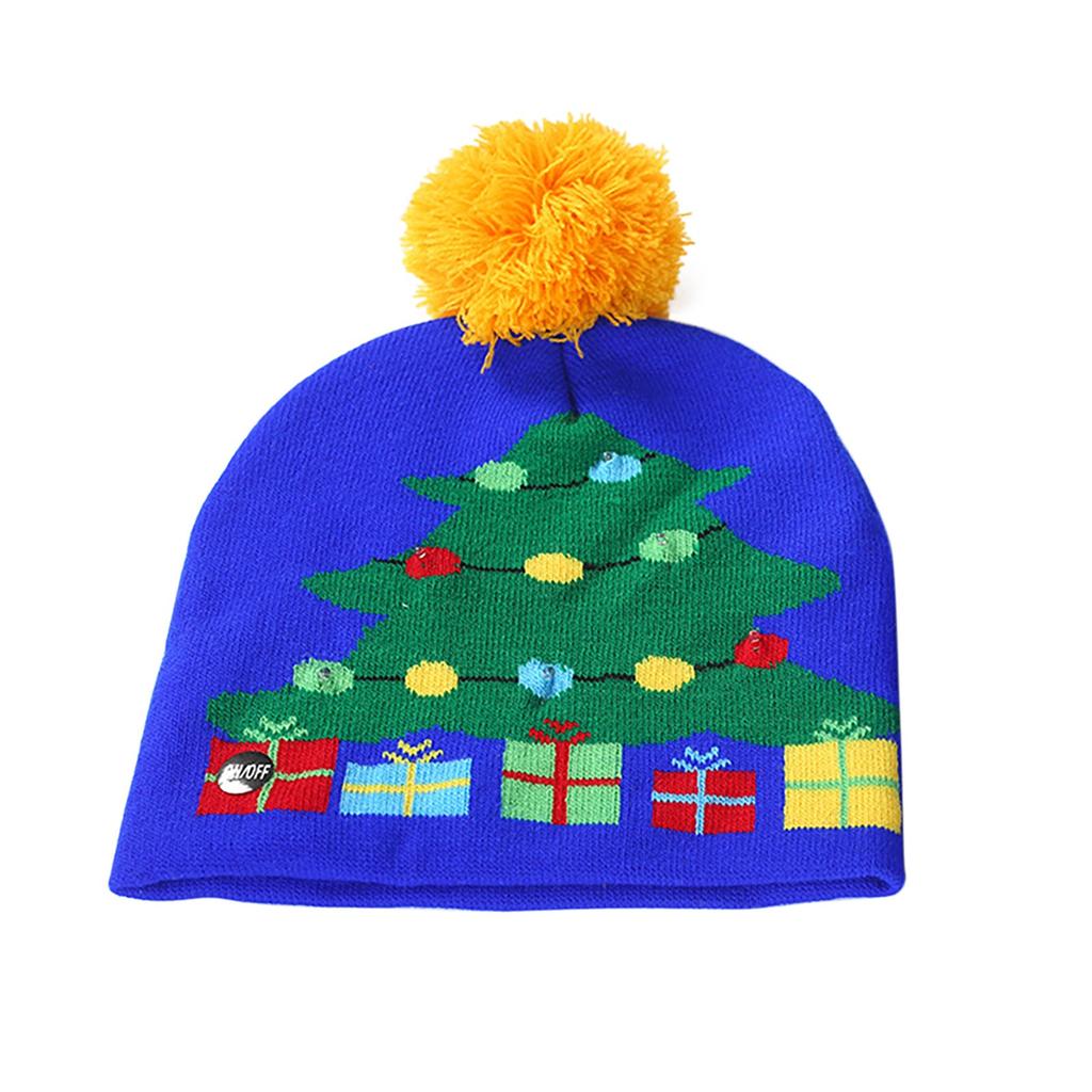 Lustige LED-Licht-Strick-Weihnachts-Leuchtkappe, Unisex-Mütze, Kindermütze, Weihnachtsdekorationen, Partyhut(Batterie im Lieferumfang enthalten)