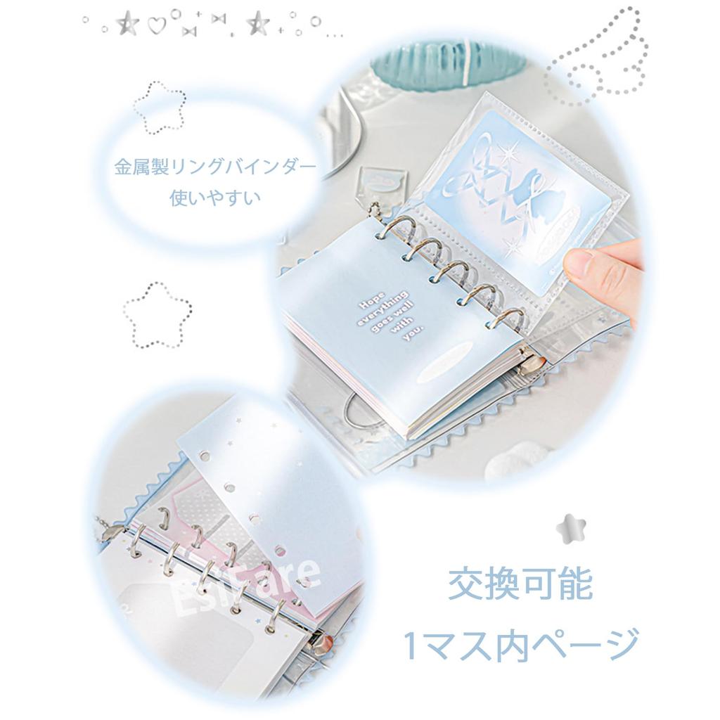 EsiFare M5 Scrapbook-Set, Transparentes Stickerbuch, Niedliches Notizbuch im Taschenformat, M5-Ordner, 70 Seiten, 4 Haftnotizen, 4 Sticker, 1 Kleine Karte, 1 Anhänger,