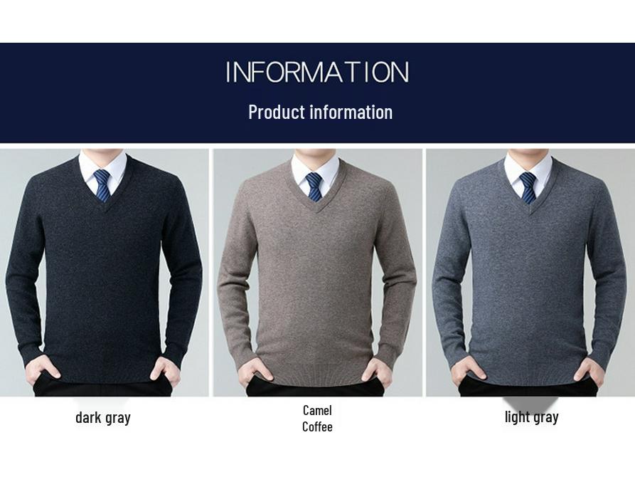 Men's Versatile V-Neck Cashmere Sweater: Warm Autumn/Winter Knit for Middle-Aged & Young Adults