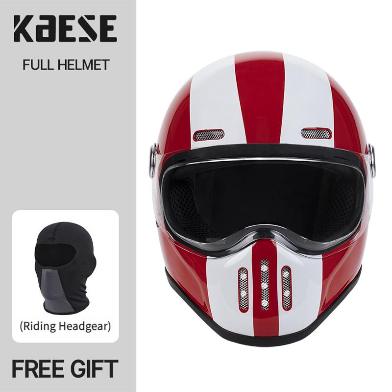 New Fashion Retro Motorcycle Helmets Fiberglass Shell Vintage Cafe Racer Fiber Glass Full Helmet for Motocross Scooter