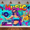 Rock Music Themed Birthday Party Decoration Shooting Background, Music Guitar Dance Notes Band Stage Banner Photography Backdrop
