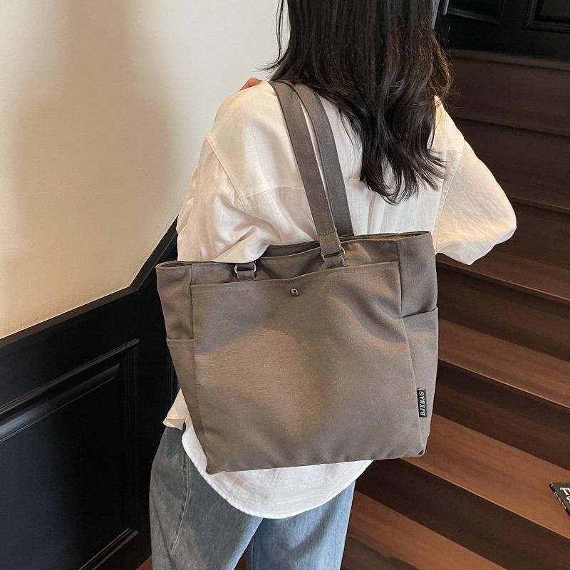 Anti-splashing canvas bag, casual shopping shoulder bag, trendy travel handbag, simple women's tote bag