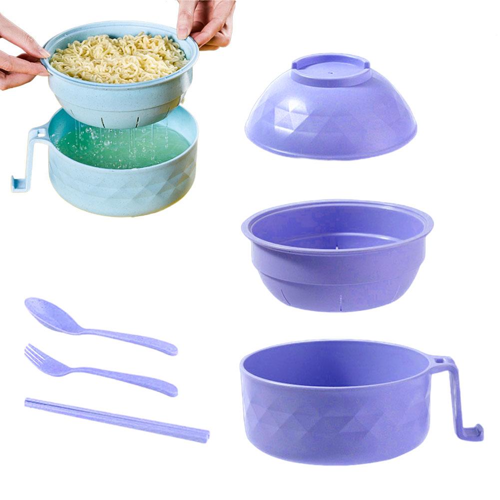 Ramen Bowl Set Ramen Noodles Bowl With Chopsticks Ramen Bowl Microwavable Cooker Bowl with Lid for Household Kitchen фиолетовый