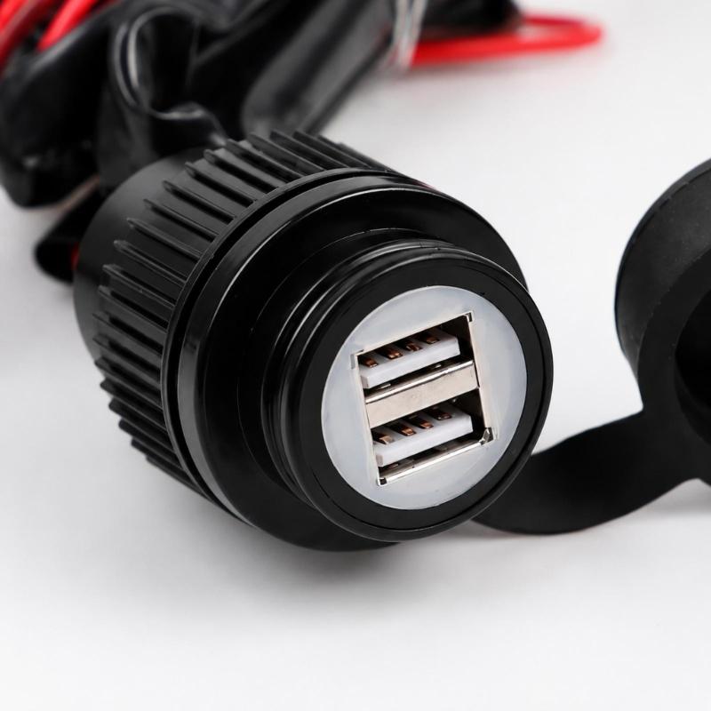 Motorcycle USB Power Outlet with Two Ports and Attached Cover for CRF300L CRF250L XL750Powering Phones, Navigation Devices, and Action Cameras On
