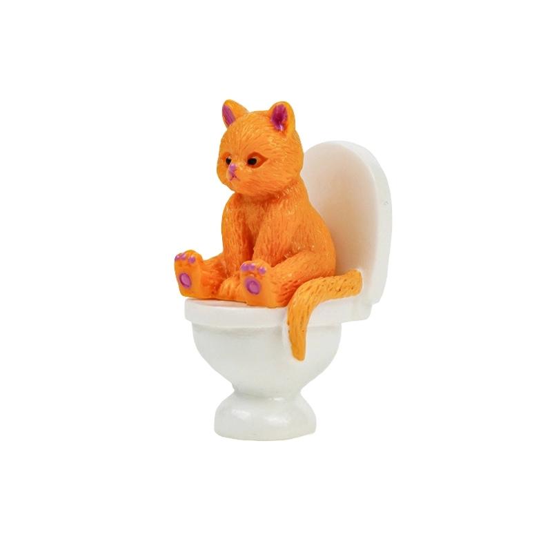 Funny Bathroom Cats Figurine and Toilet Ornament for Home Shelf Desk Accent and Miniature Scene Decoration