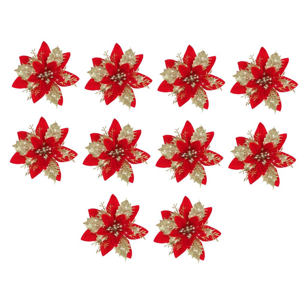 10x Christmas Poinsettia 14.5cm Ornaments Xmas Artificial Flowers for Wreath New