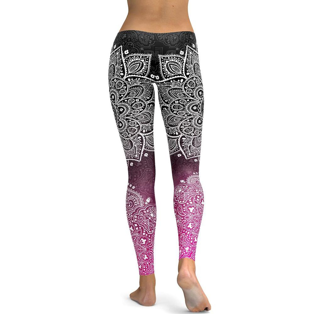 Black to Pink Mandala Yoga Leggings High Waist Yoga Pants Breathable Gym Fitness Push Up Girl Yoga Workout Leggings