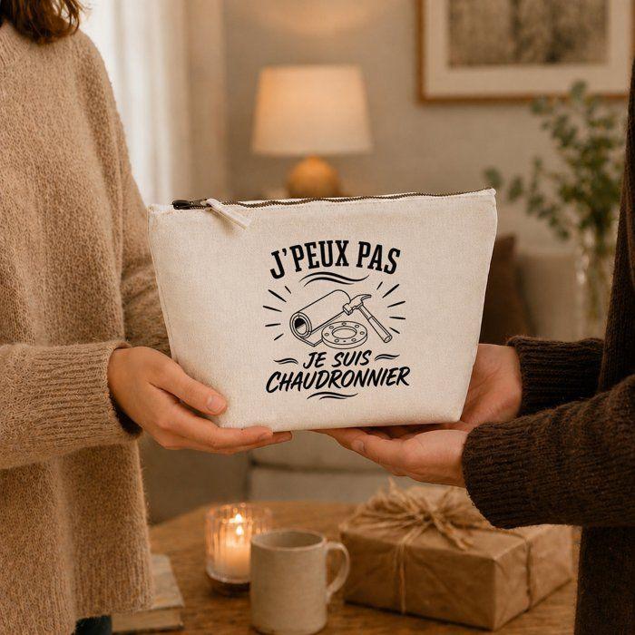 Trousse de toilette - PLANETEE - J’peux pas je suis Chaudronnier - 100% coton - 3 L (28×19×9 cm) - Zip métal