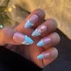 Blue Fishtail Pattern 3D Gel French Style Almond False Nails - 24 Nude Pieces